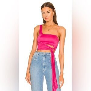 Free People Hot Pink One Shoulder Tie Waist Crop Top S